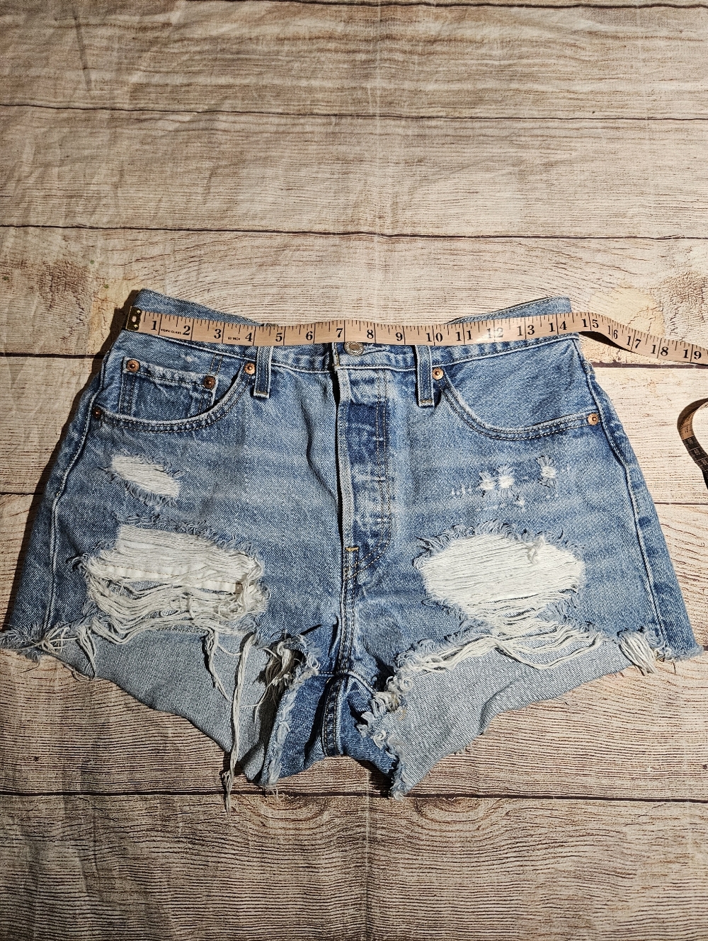LEVI'S 501 High Rise Quiet Riot Distressed Ripped Denim Jean Shorts - Picture 4 of 11